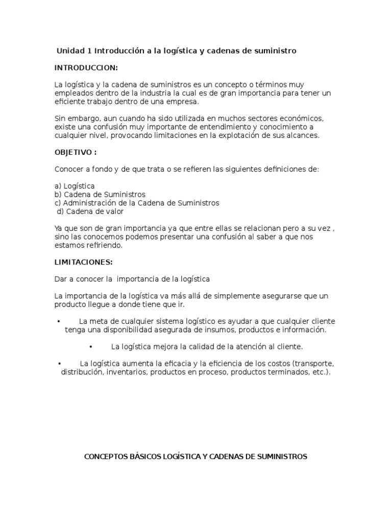 Unidad 1 Introducción A La Logística y Cadenas de Suministro | PDF ...