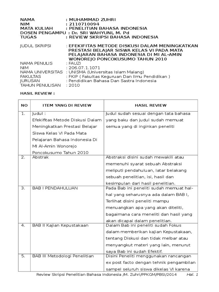 Contoh Format Review Skripsi Ide Judul Skripsi Universitas