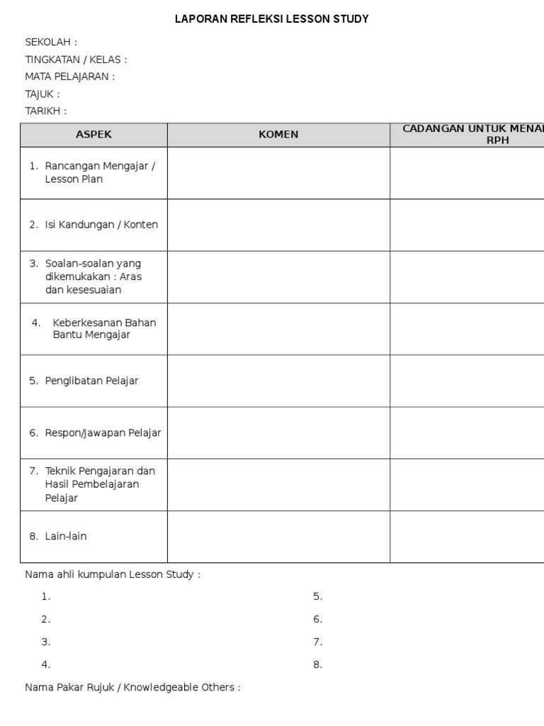 Instrumen PLC Lesson Study PDF
