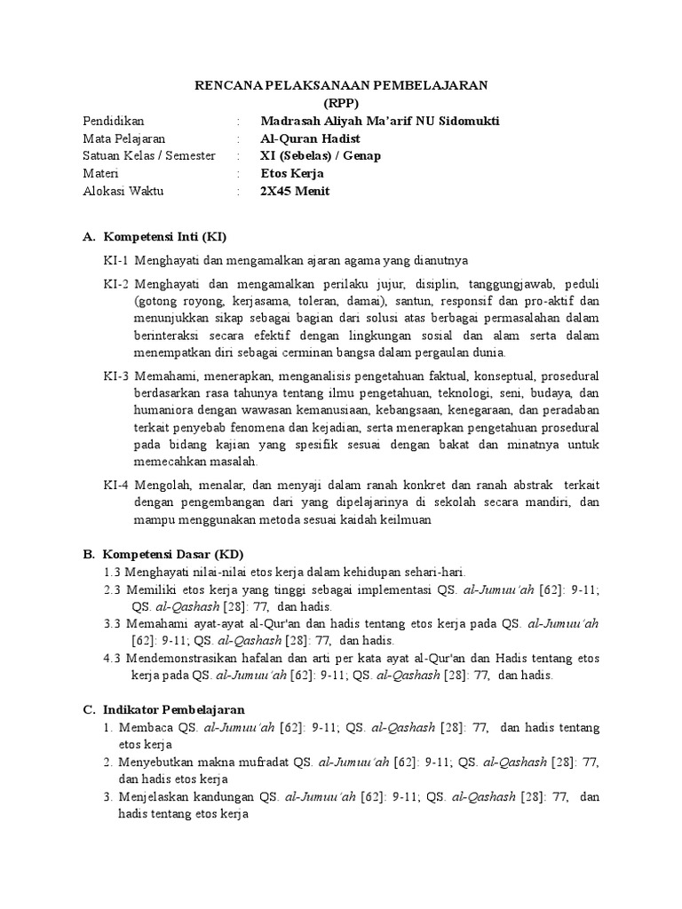 Rpp Qurdits Etos Kerja