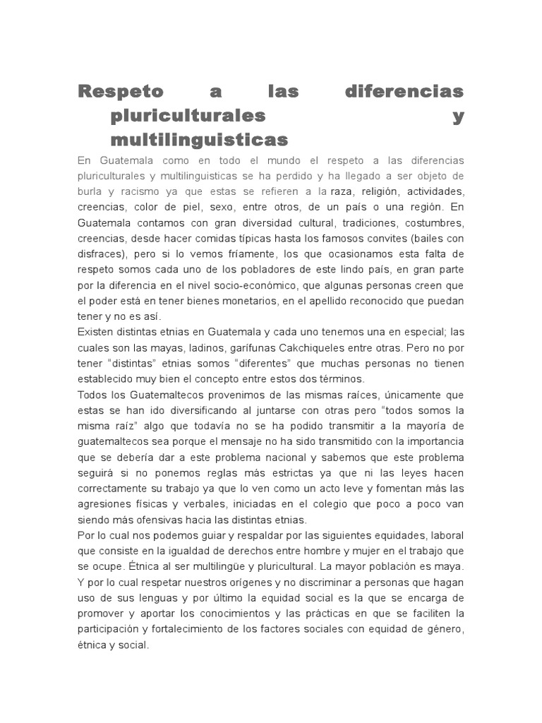 Respeto a la Diversidad Multilingüística | PDF | Guatemala | Igualdad ...