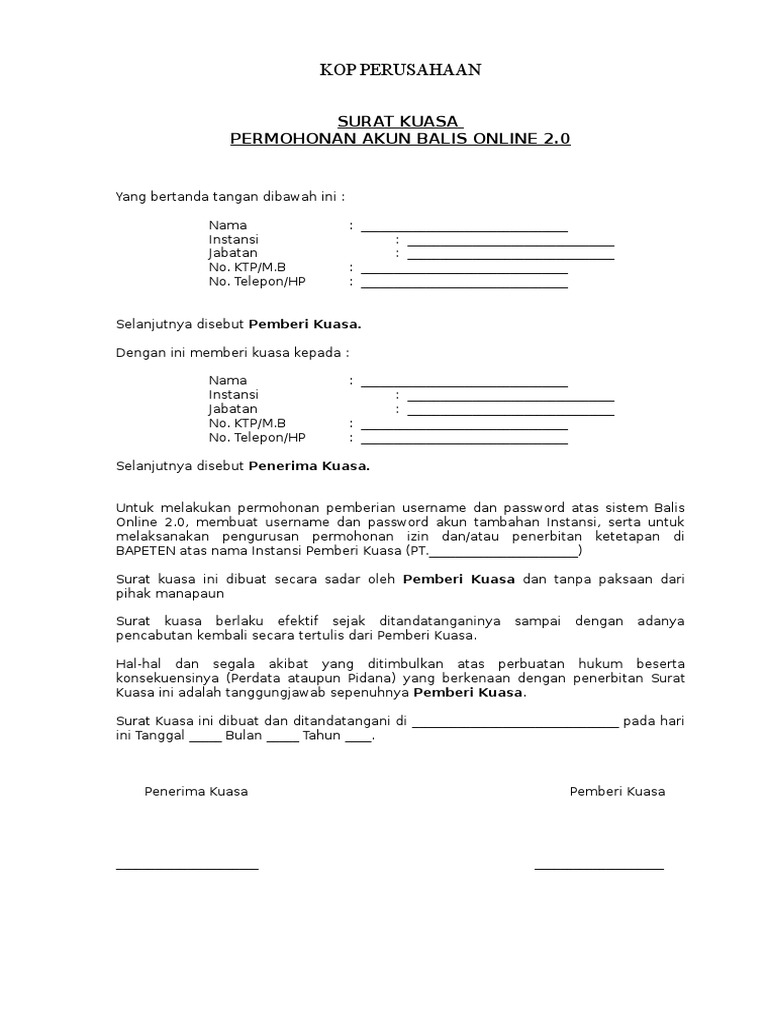 Format Surat Kuasa