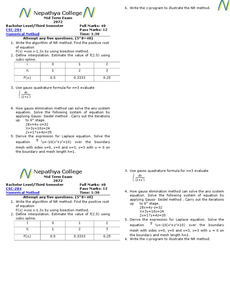 Nepathya College: CSC-204 Numerical Method | PDF