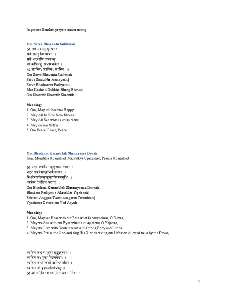 Key Sanskrit Prayers and Meanings | PDF | Sanskrit Texts | Ancient ...