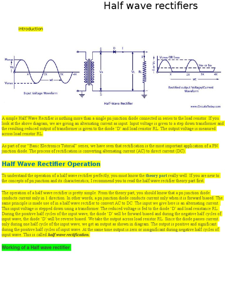Half Wave Rectifiers Rectifier Diode