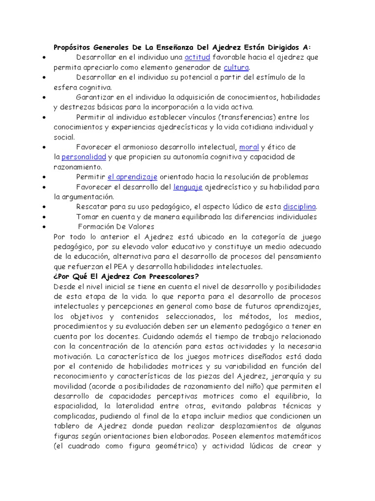 Beneficios del Ajedrez en Educación Infantil | PDF | Ajedrez | Juegos ...