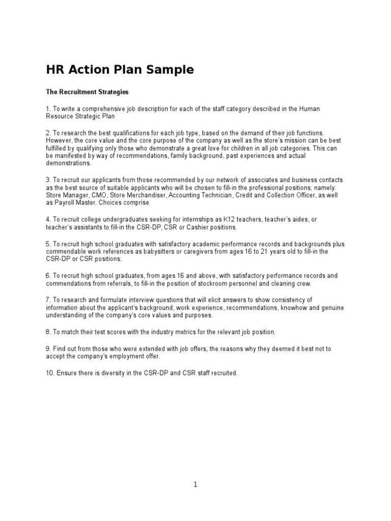 HR Action Plan Sample | PDF | Corporate Social Responsibility | Employment