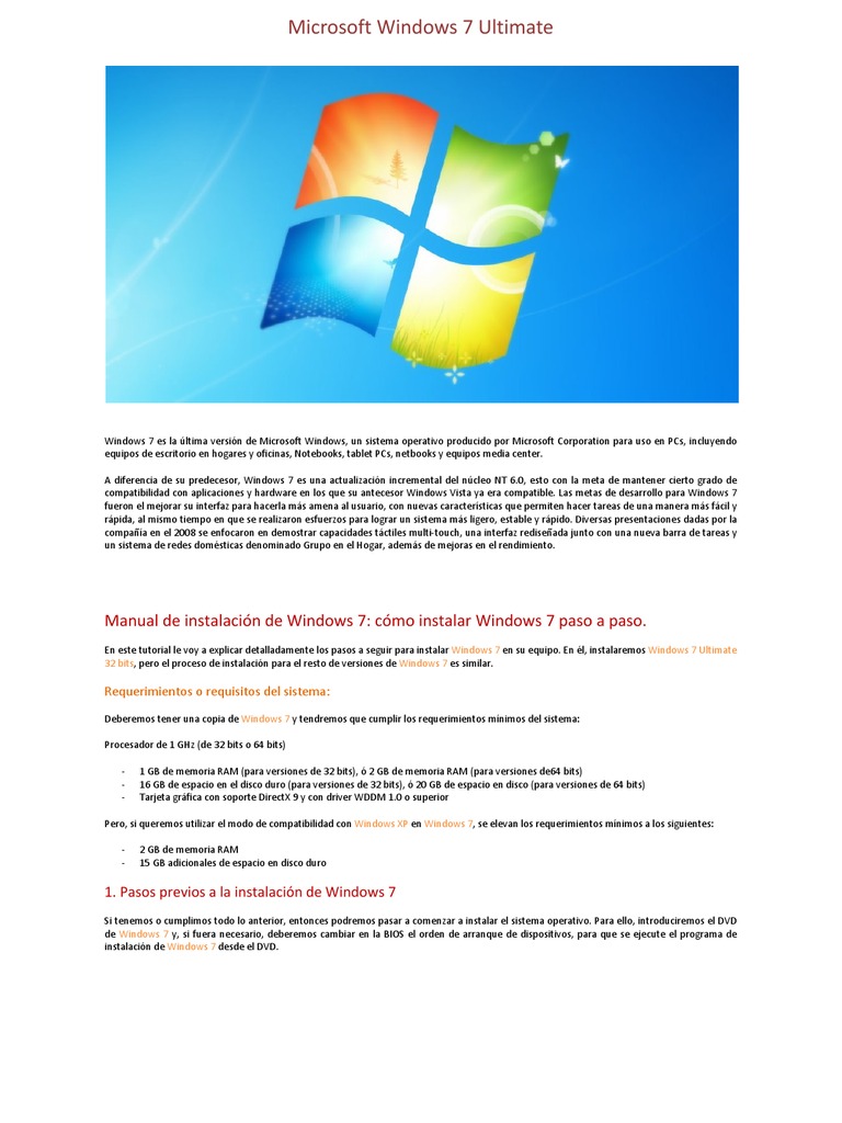 Guía de Instalación de Windows 7 Ultimate | PDF | Windows 7 | Microsoft ...