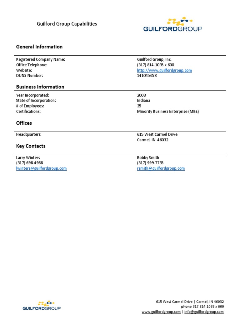 Guilford Group Capabilities 2016 PDF Software Areas Of Computer