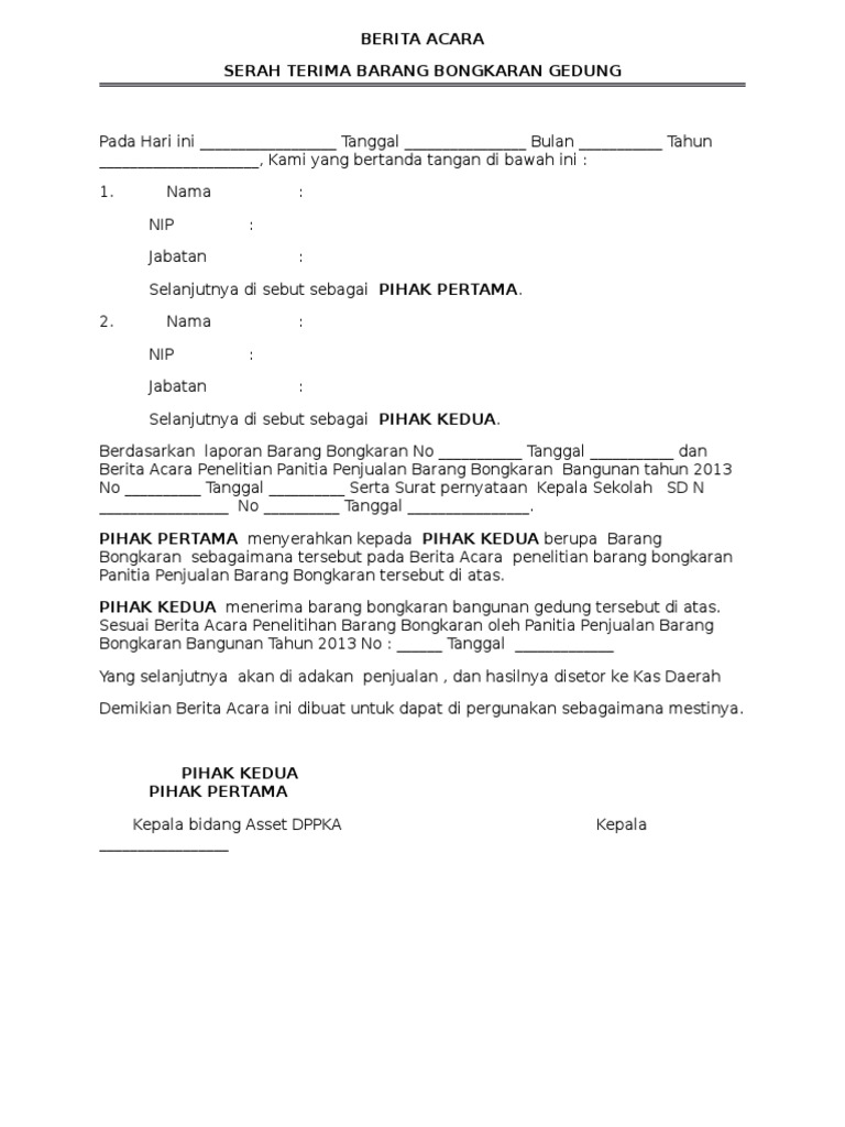 Berita Acara Bahan Bongkaran