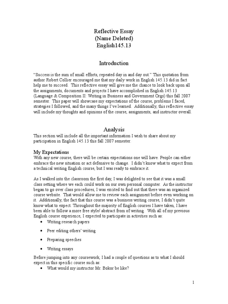 Reflective Essay on English 145.13 | PDF | Career & Growth | Language ...