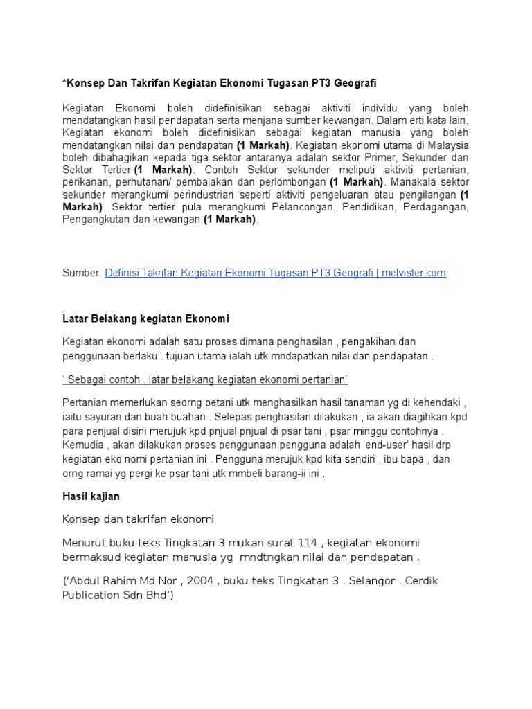 Konsep Dan Takrifan Kegiatan Ekonomi Tugasan PT3 Geografi  PDF