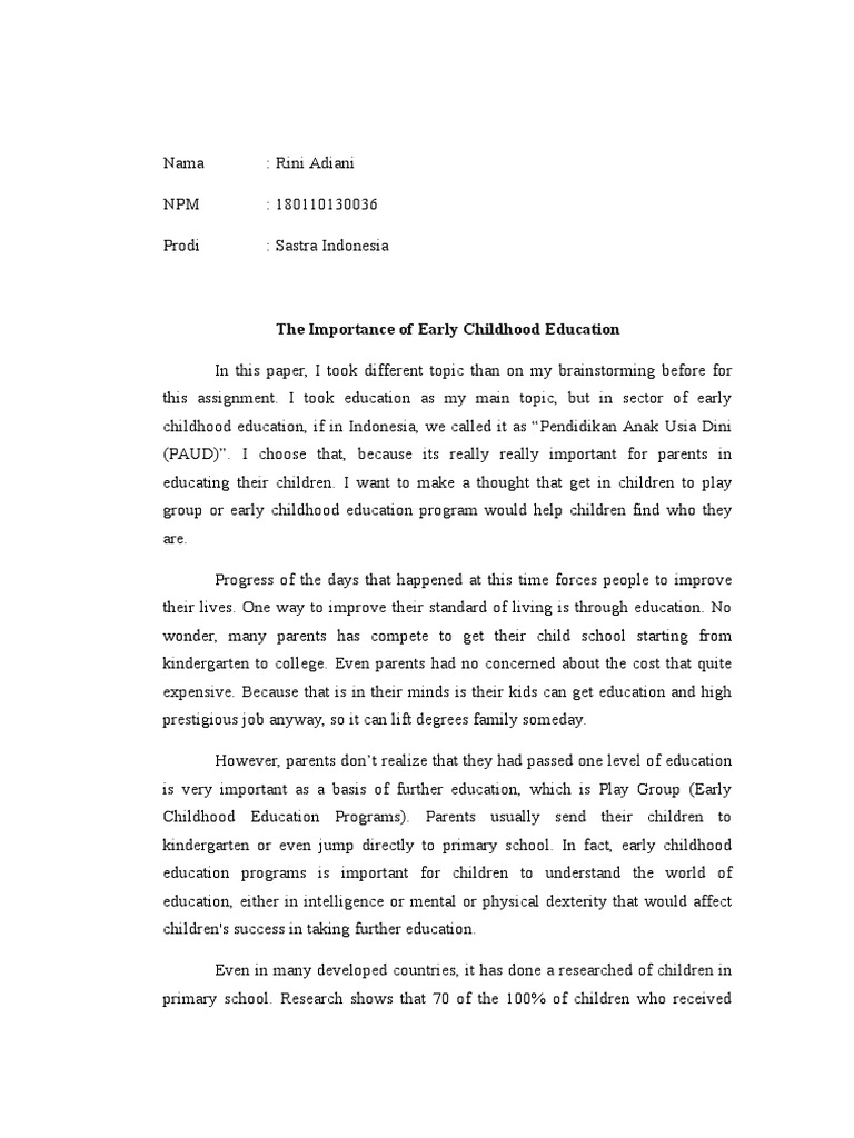 Importance of Early Childhood Education | PDF | Early Childhood ...