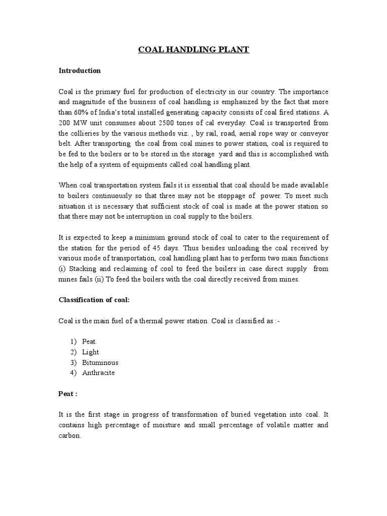 Coal Handling Plant Overview | PDF | Belt (Mechanical) | Lignite
