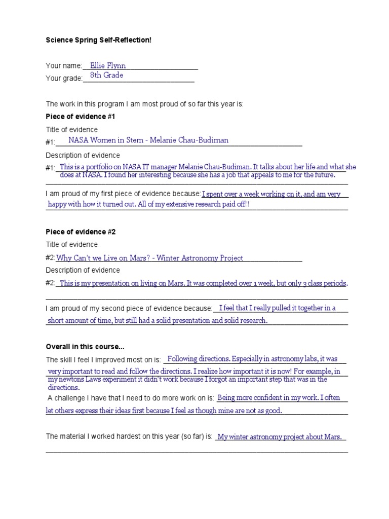 8th Grade Science Self-Reflection Guide | PDF