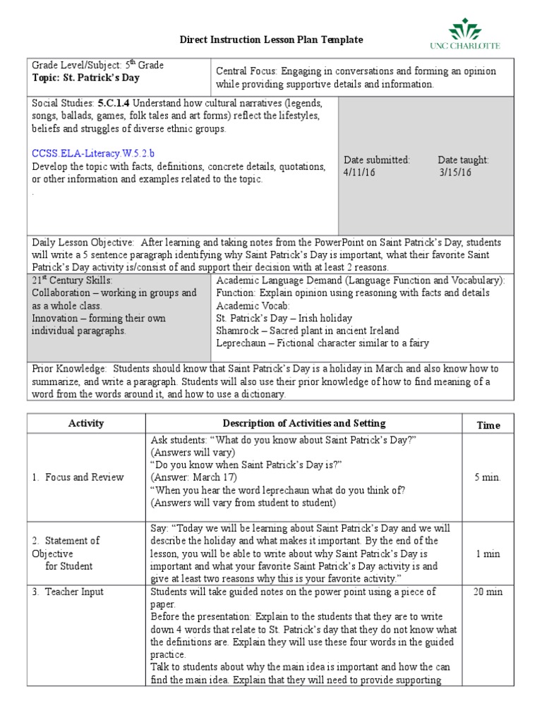 5th Grade St. Patrick's Day Lesson Plan | PDF | Saint Patrick ...