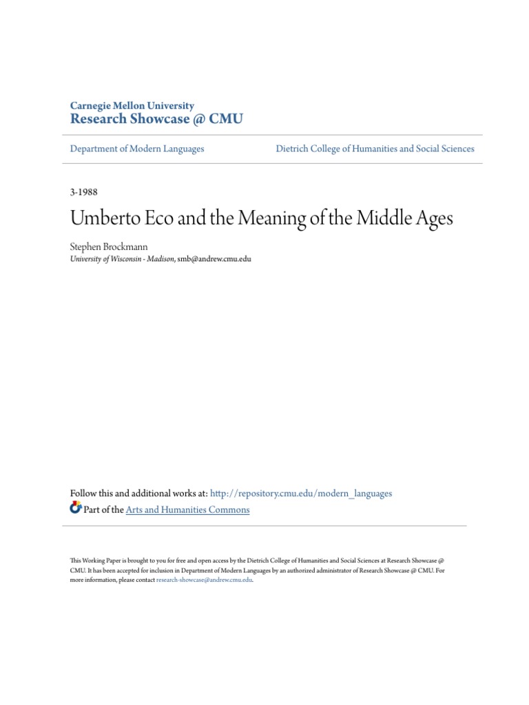 Umberto Eco's View on the Middle Ages PDF Social Science