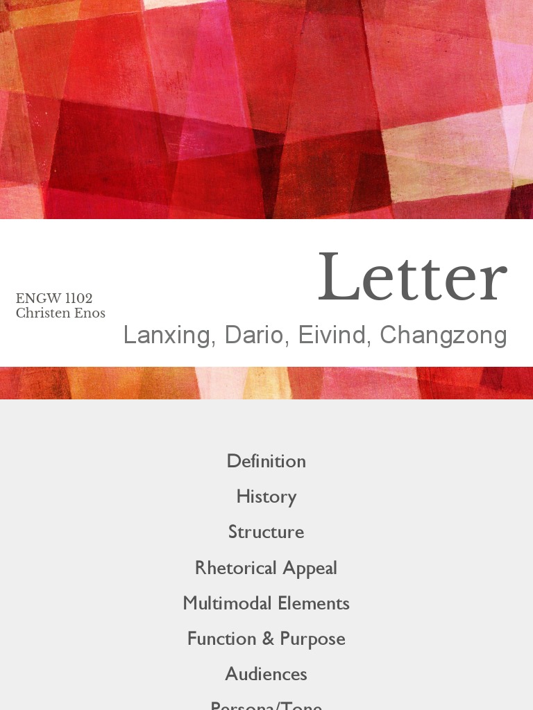 Lanxing, Dario, Eivind, Changzong: Letter | PDF | Rhetoric | Semiotics