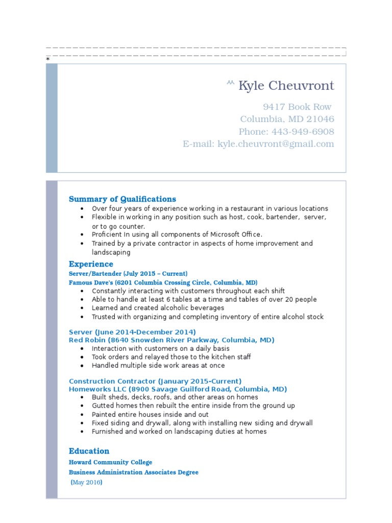 Kyle Cheuvront: Construction & Service Resume | PDF