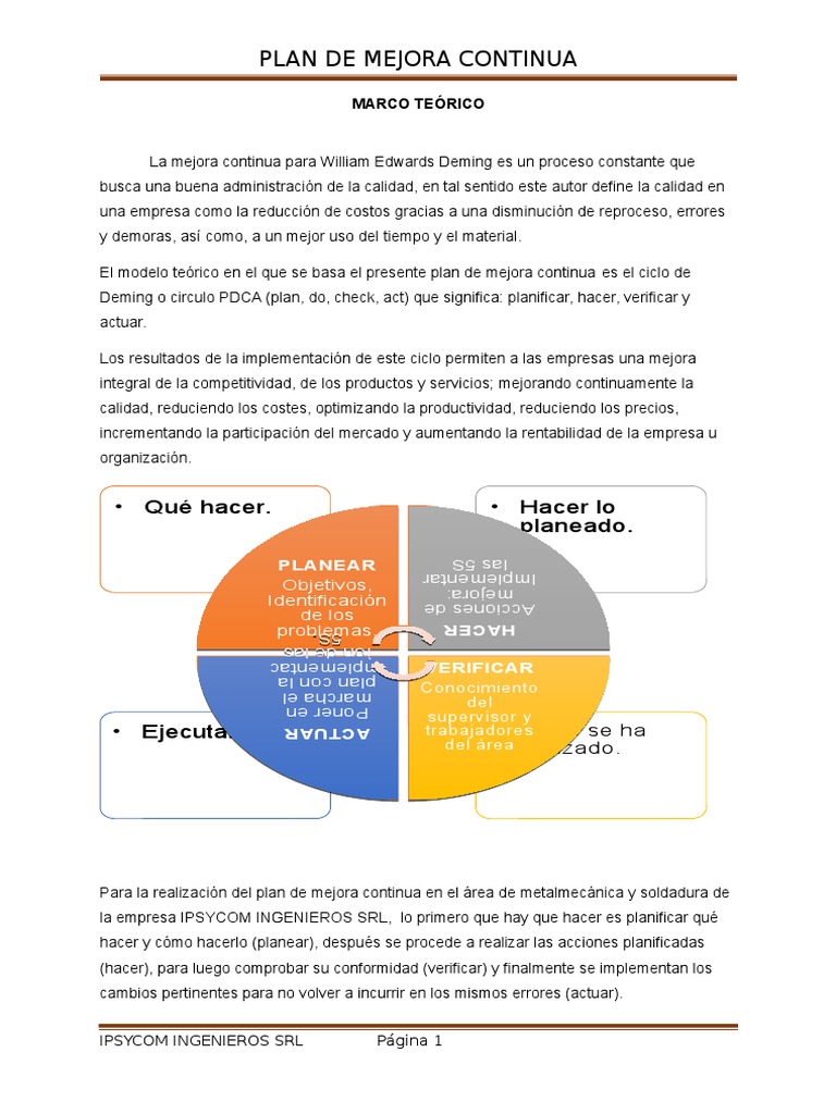 Plan de Mejora Continua Ipsycom | PDF | Producción y fabricación ...