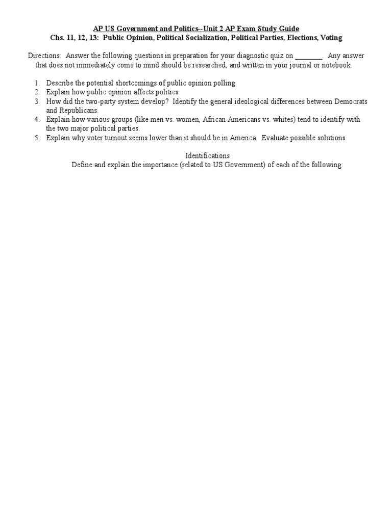 AP Gov Unit 2 Exam Study Guide | PDF | Politics