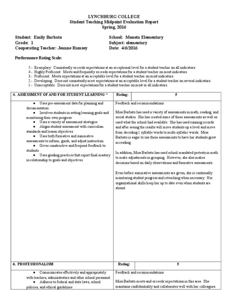 Student Teacher Evaluation Report | PDF | Educational Assessment | Sharing