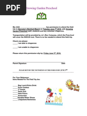 field trip permission slip