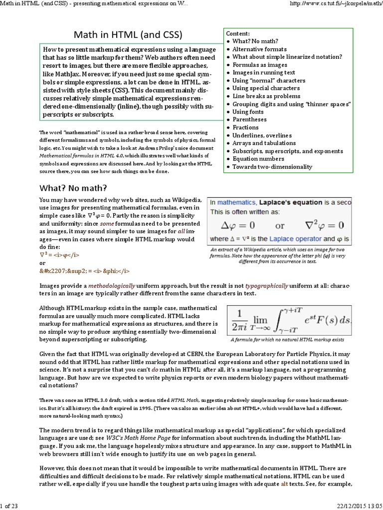 Present mathematical expressions on the web using HTML | PDF | Html ...