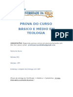 Prova Do Curso Básico e Medio em Teologia