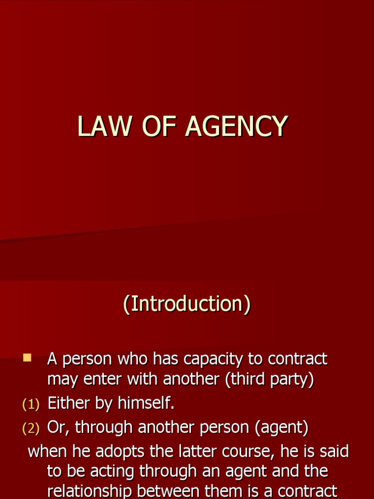 Law of Agency Law Of Agency