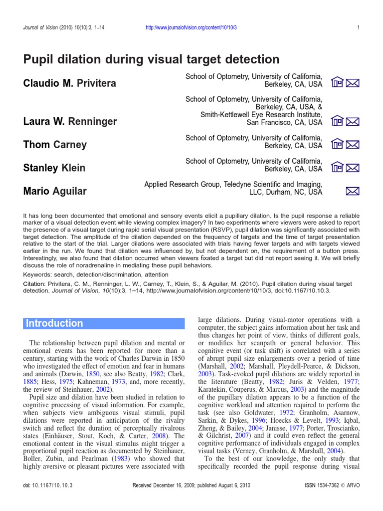 Pupil Dilation During Visual Target Detection | PDF | Visual System ...