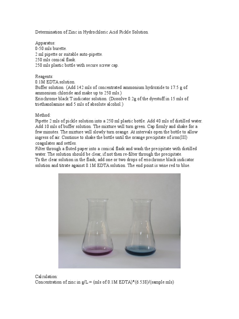 Determination of Zinc by Titration PDF Titration Chemistry