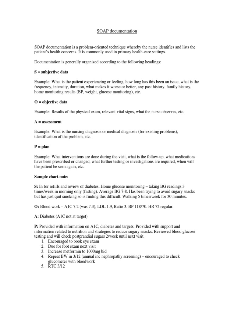 SOAP Documentation for Diabetes Care | PDF | Self-Improvement | Science ...