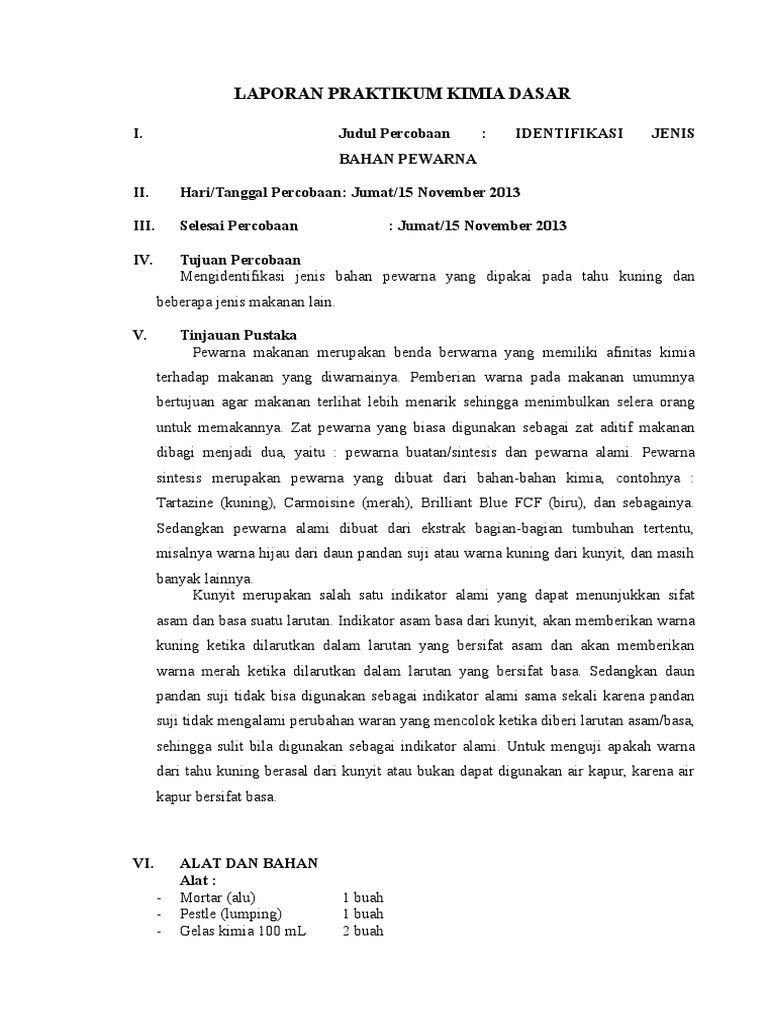 Laporan Praktikum Identifikasi Jenis Bahan Pewarna 2
