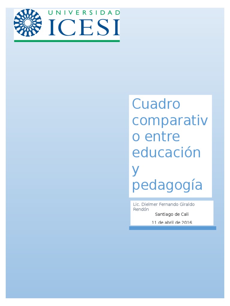 Cuadro Comparativo Entre Pegagogía y Educación Pedagogía
