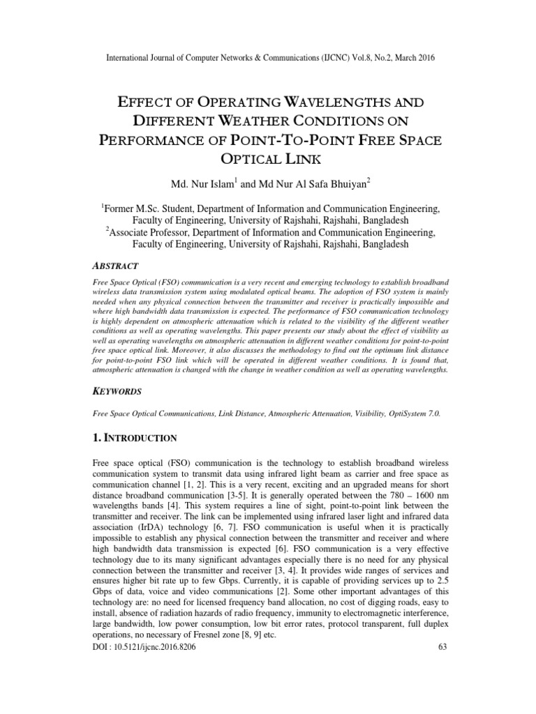 FSO Link Performance: Weather & Wavelength Effects | PDF | Attenuation ...