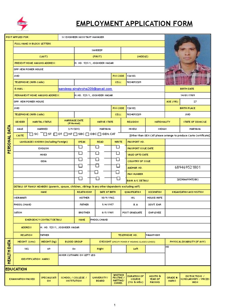 Employment Form for Engineers | PDF | Employment