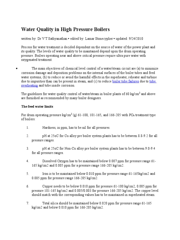 Water Quality in High Pressure Boilers Boiler Water
