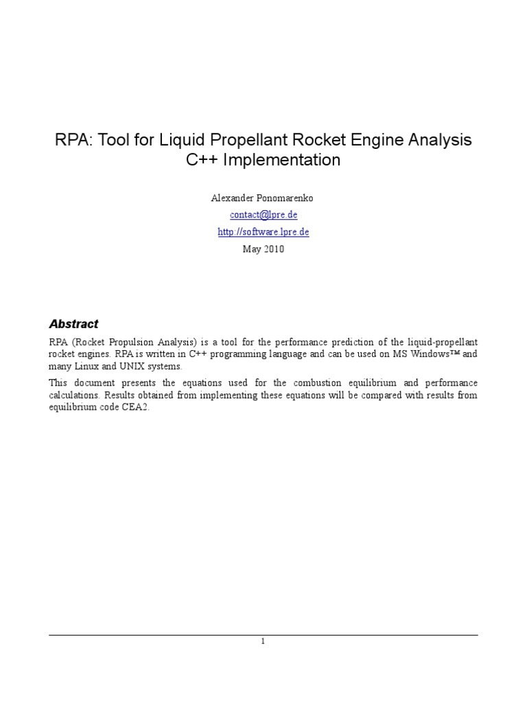 RPA: Tool For Liquid Propellant Rocket Engine Analysis II | PDF ...