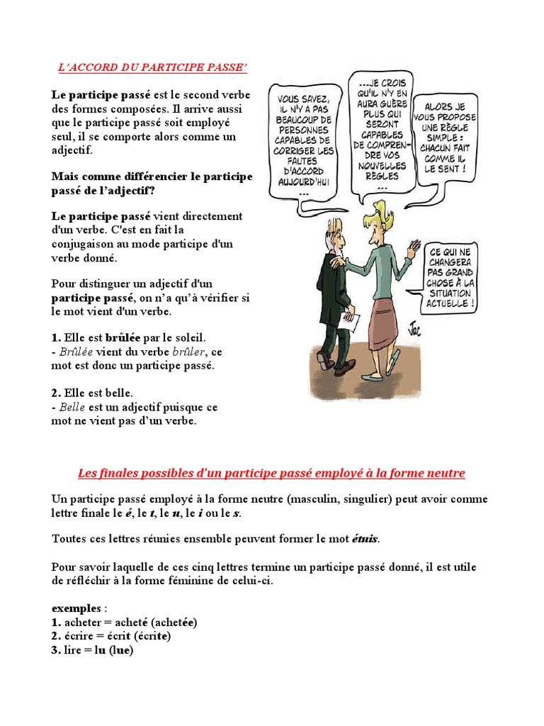 Dictée Accord Participe Passé 4ème Pdf L'Accord Du Participe Passe | Gênero Gramático | Verbo