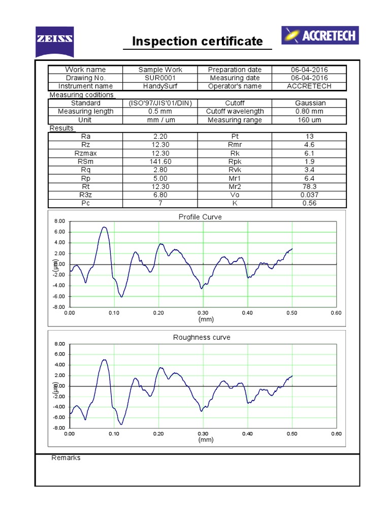 Profilometer Data for HandySurf T8000 | PDF | Science & Mathematics ...