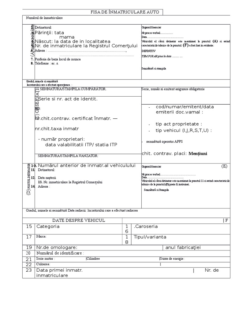 Fisa De Inmatriculare Model De Completat – TJHA