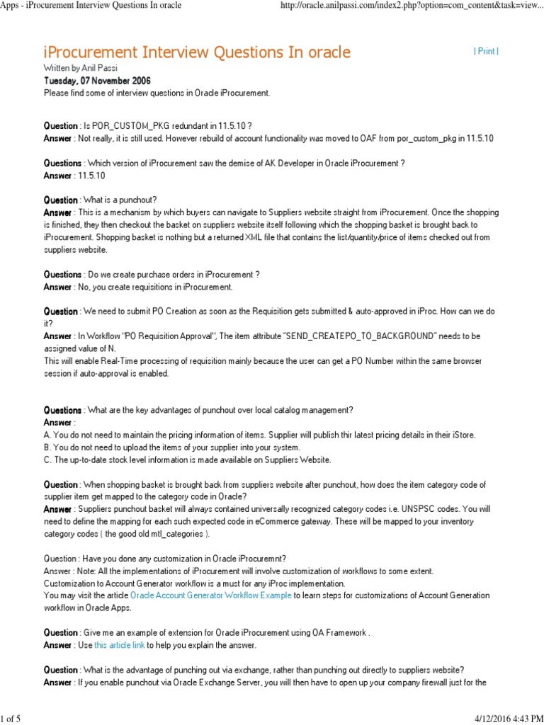 iProcurement Interview Questions Guide | PDF | Supply Chain | Procurement
