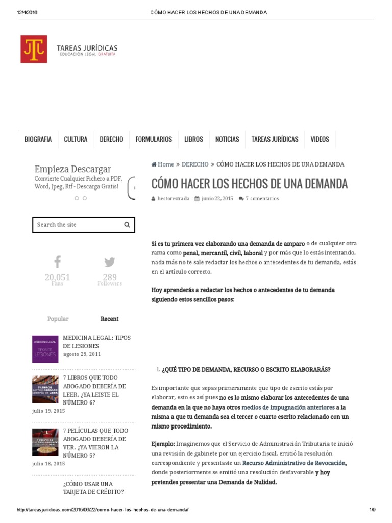 Cómo Hacer Los Hechos de Una Demanda  México  Juez