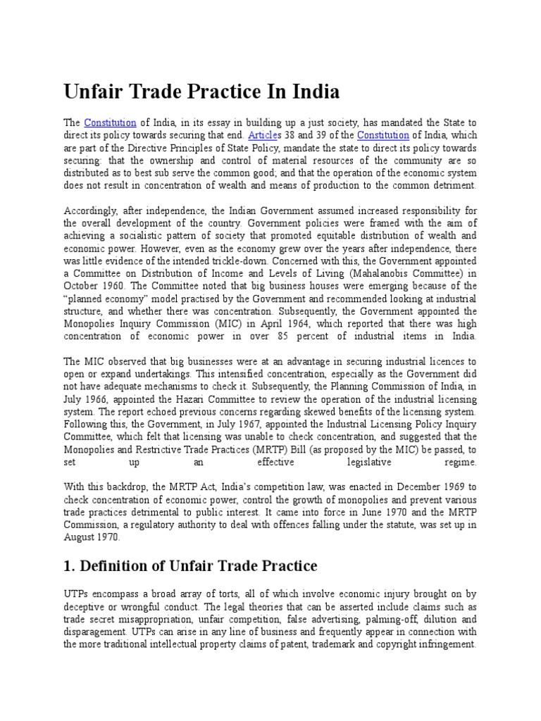 case study on unfair trade practices in india