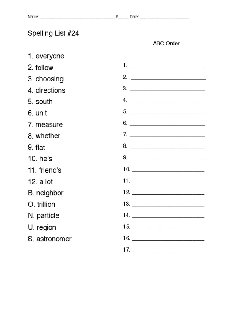 Spelling List #24 and ABC Order | PDF