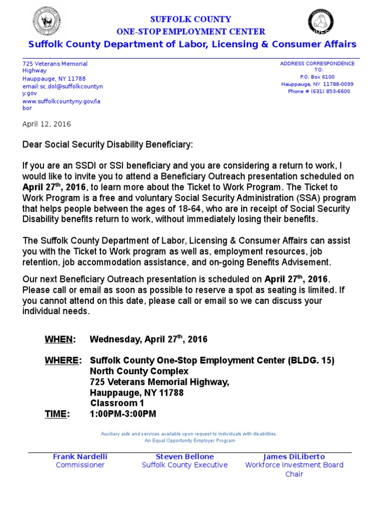 Ticket To Work Letter 42716ver5 Social Security Administration Social Policy