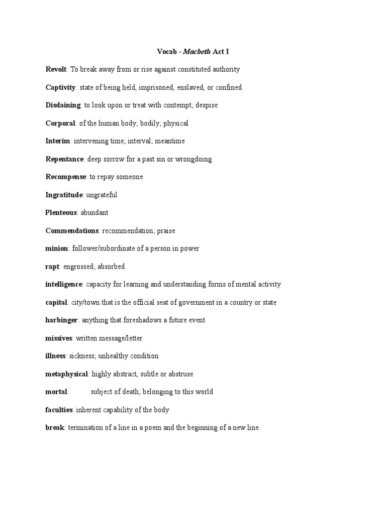 Macbeth Act I Vocab | PDF | Religion & Spirituality