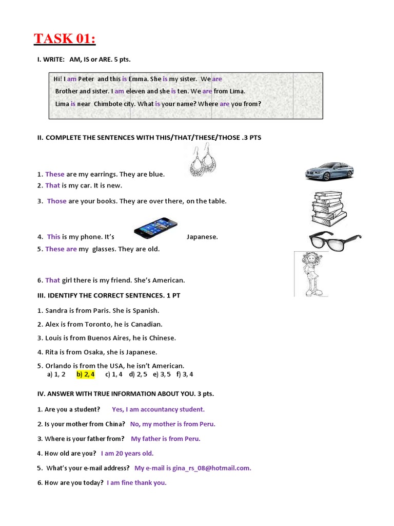 TASK 01:: Ii. Complete The Sentences With This/That/These/Those .3 Pts ...