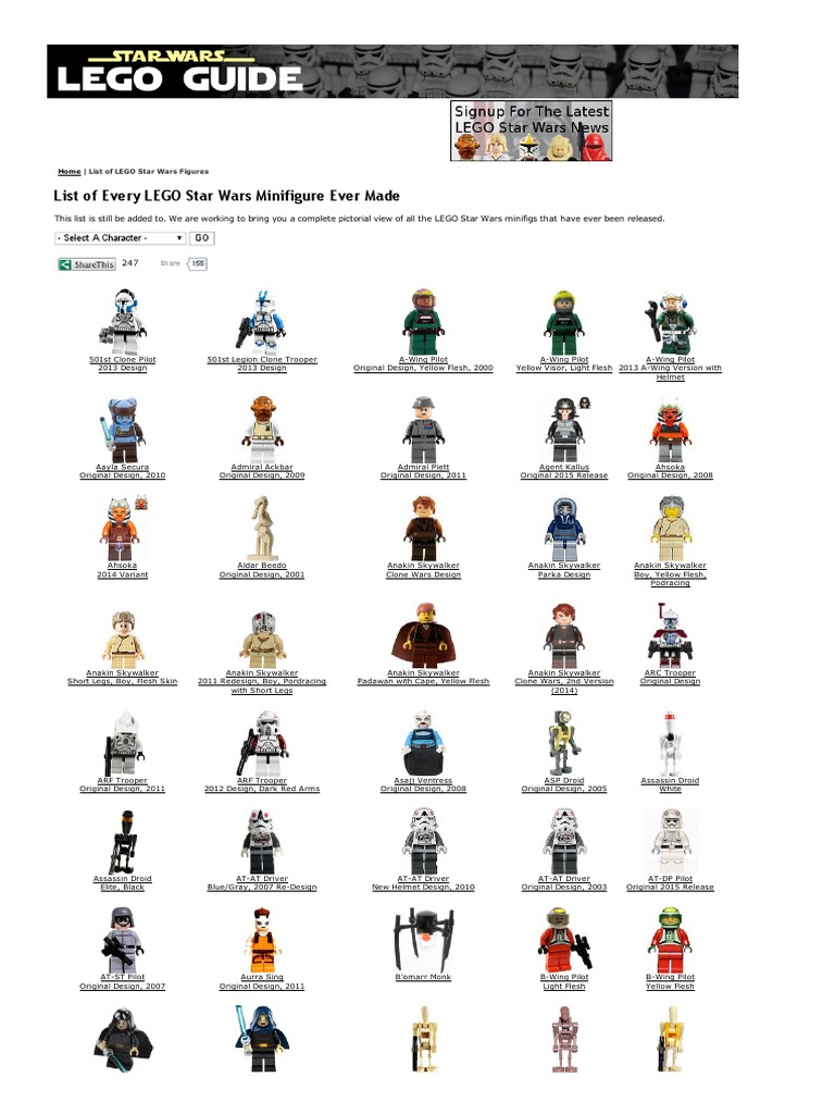 List of LEGO Star Wars Figures LEGO Star Wars Minifigs PDF Luke Skywalker Han Solo